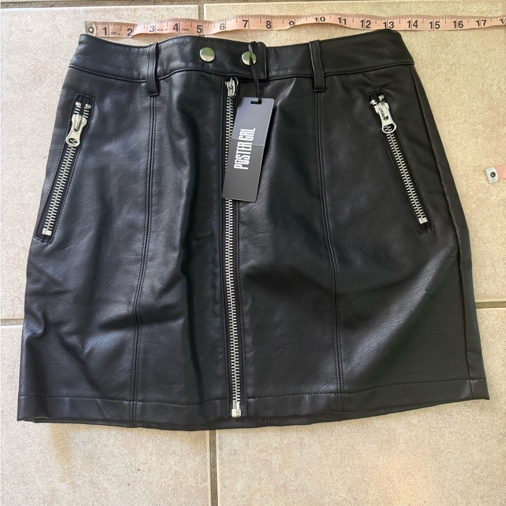 Dolls Kill Black Leather Mini Skirt with Zippers